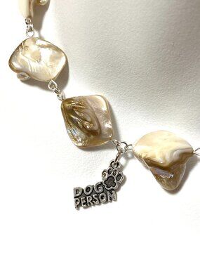 Iridescent Mother of Pearl Shell Short Necklace & Dog Person Paw Print Pendant